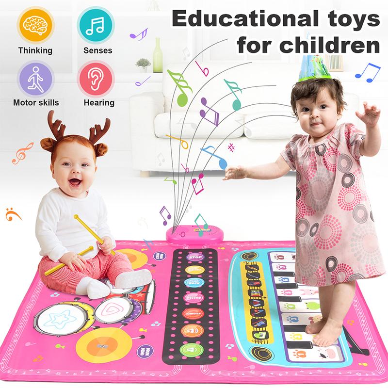 Baby Floor Musical Piano Keyboard Mat and Drum Mat Toy for 1 2 3 4 5 Years Old