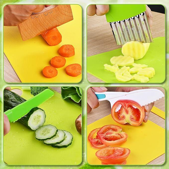 Montessori Kitchen Tools,13 28 Counts Children Knife Set Kids Knife Set for Real Cooking-Kids Kitchen Tools Set Include Children Knives Cutting Boards Sandwich Cutters Peeler for Children Birthday Gift,Safe Material Cooking Set for Kids,Play House Toy