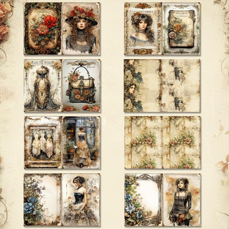 Vintage Victorian Lady Pattern Decorative Craft Paper, 16sheets Pack Aesthetics Decorative Paper For DIY Scrapbook Gift Wrapping, Mother's Day Gift