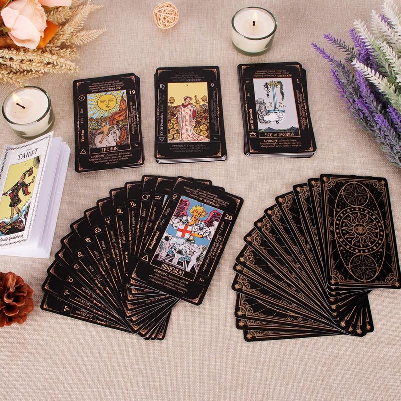 Tarot Cards for Beginners, Classic Tarot Cards with Meanings on Them, Durable Tarot Cards with Guide Book for Beginners (Black)