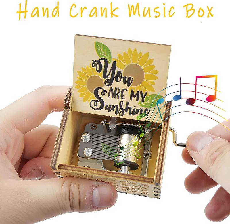 You are My Sunshine Music Boxes, Wooden Engraved Vintage Hand Crank  Colorful Musical Box Gifts for Christmas, Anniversary, Wedding, Birthday, Thanksgiving Day