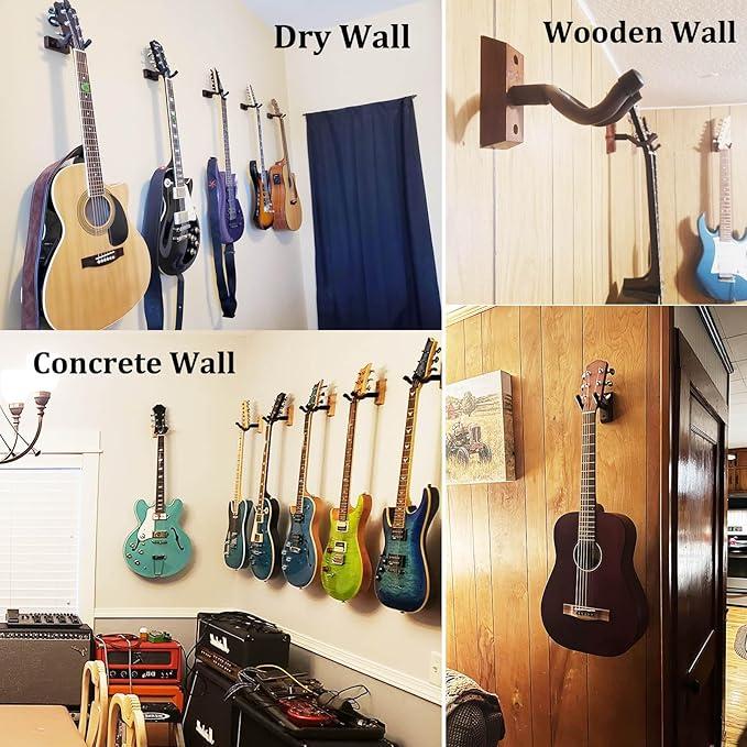 Guitar Wall Mount, 2 Pack Guitar Wall Hanger, Guitar Hanger Wall Hook Holder Stand with Screws, Hardwood Guitar Wall Mount Hanger