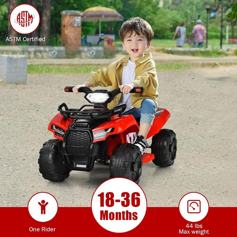 [ShopTab] costzon 6V Electric Kids ATV Quad, Battery Powered Electric Vehicle w Storage Basket, Headlight, Foot Pedal, Wear-Resistant Wheels