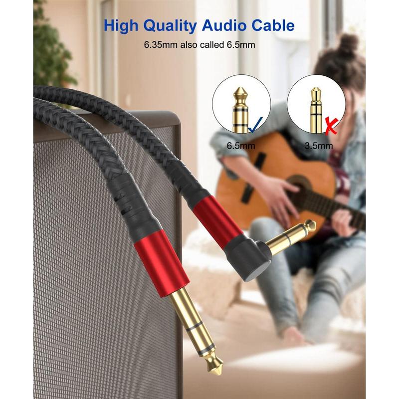 1 4 Inch Cable TRS Guitar Cable 10 ft 2-Pack, Instrument Cable Guitar AMP Cord Straight to Right Angle 6.35mm Male to Male Stereo Audio Cable for Electric Guitar, Bass, Amplifier, etc.