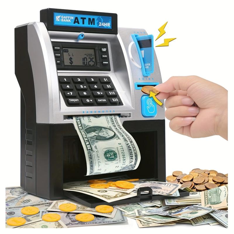 ATM Toys for Kids with Debit Card, Bill Feeder, Coin Recognition, Balance Calculator, Electronic Savings Safe Toys