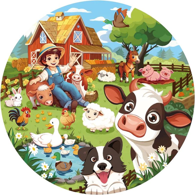 Puzzles for Kids Ages 4-6, 70 Piece Educational Round Floor Puzzles for Kids Ages 3-5, Toddler Farm Puzzles with Animals & Barn, Popular Preschool Toys & Gift Kids Puzzles Ages 3 4 5 6 7 8 9 10