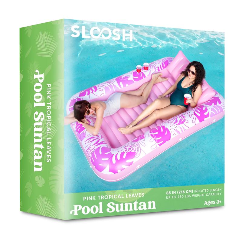 Sloosh-L XL Inflatable Tanning Pool Lounge Float With Cup Holder, 70“X46” 85″ x 57″ More Large Sun Tan Tub Adult Pool Floats Raft