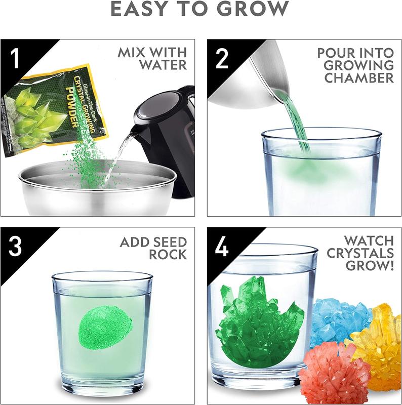 NATIONAL GEOGRAPHIC Mega Crystal Growing Kit for Kids- Grow 8 Crystals with Light-Up Stand, Science Gifts for Kids 8-12, Crystal Making Experiment, Science Kit for Girls and Boys