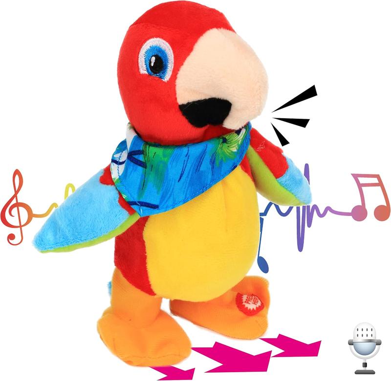 Talking Parrot Repeats What You Say Walking Electric Interactive Animated Toy Speaking Plush Buddy Gifts for Toddlers Birthday Festival Holiday, 8''