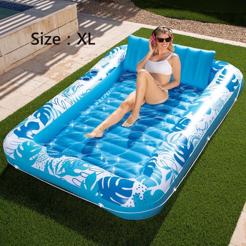 Sloosh-L XL Inflatable Tanning Pool Lounge Float With Cup Holder, 70“X46” 85″ x 57″ More Large Sun Tan Tub Adult Pool Floats Raft