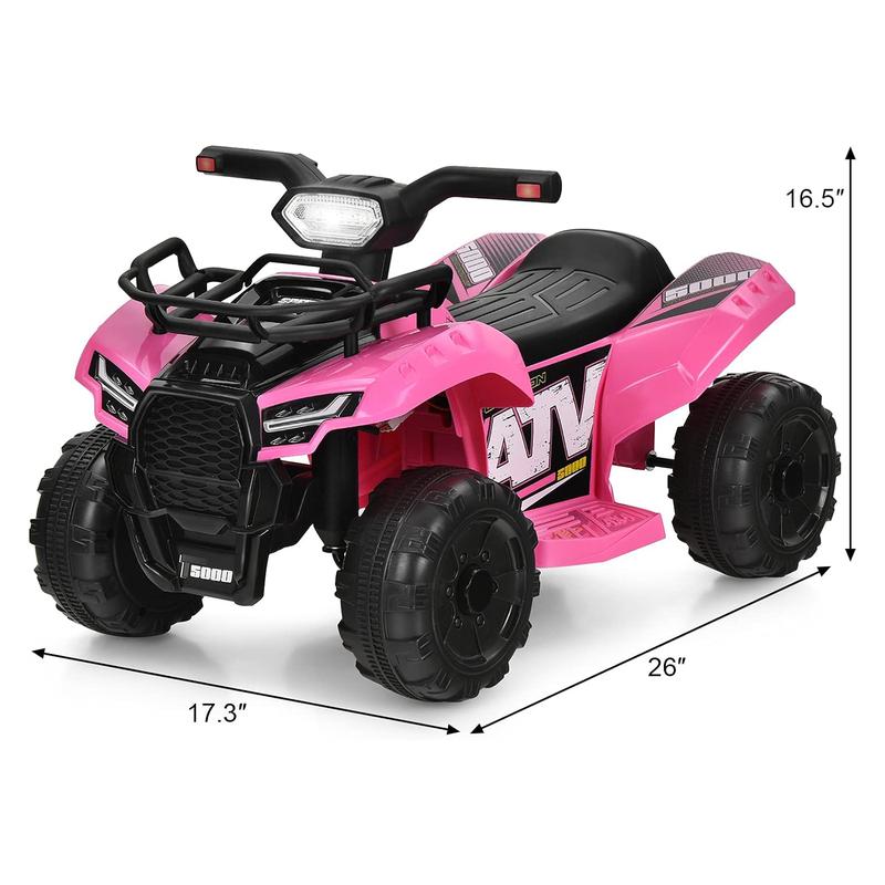 [ShopTab] costzon 6V Electric Kids ATV Quad, Battery Powered Electric Vehicle w Storage Basket, Headlight, Foot Pedal, Wear-Resistant Wheels