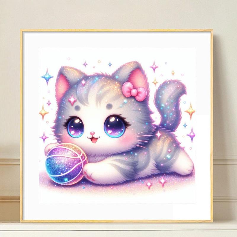 Cute Cat Pattern DIY Diamond Arts Colorful Painting Kit without Frame, DIY 5D Diamond Arts Colorful Painting Kit, Wall Art Decor for Home