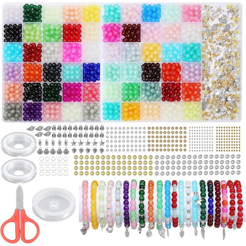 2005 count 60 Colors Glass Beads for  Making 8mm Glass Beads for Bracelets Round Beads Bracelet Making Kit for DIY Crafts Gifts Suitable for Women Adults Birthday Party