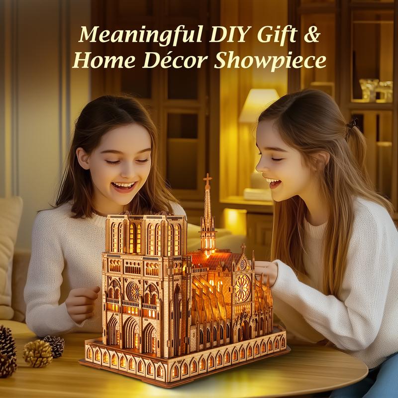 FUNPOLA 3D Puzzle Notre Dame de Paris Building Model with LED Lights for DIY Lovers and Home Décor Gift Ideas Gothic Architecture Intricate Architecture