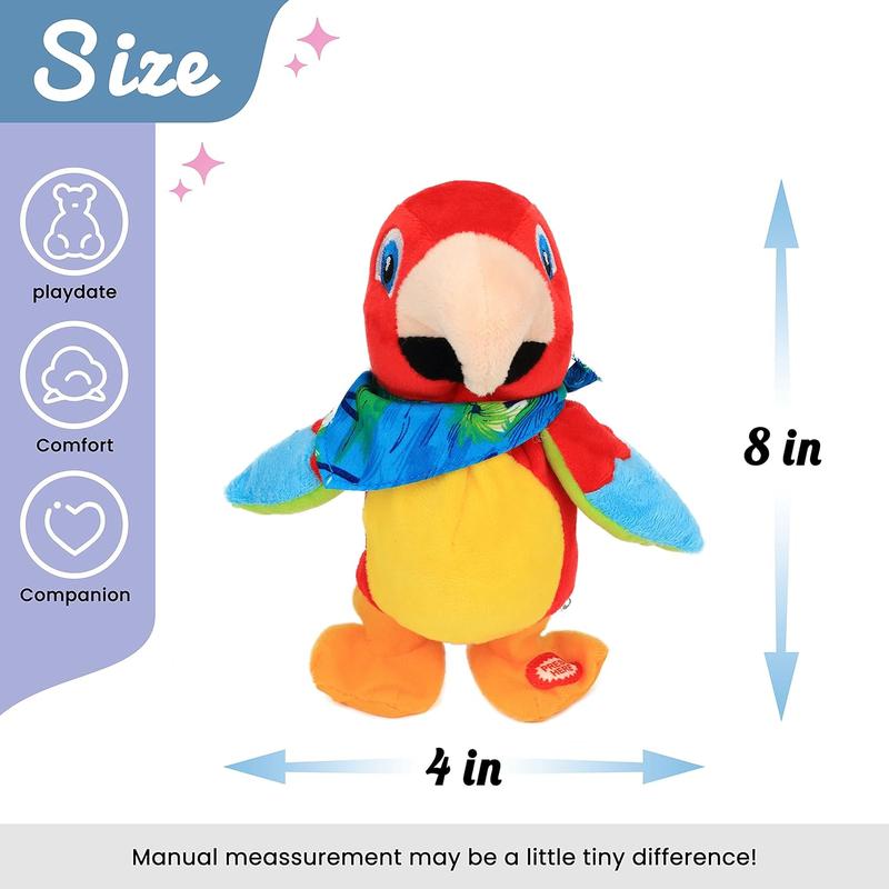 Talking Parrot Repeats What You Say Walking Electric Interactive Animated Toy Speaking Plush Buddy Gifts for Toddlers Birthday Festival Holiday, 8''