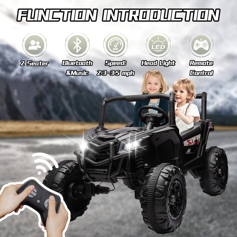 24V Ride On XXL UTV car for kid,2seater with two safety belts, Side by Side 4x4 Ride on Off-Road Truck with Parent Remote Control, Battery Powered Electric Car w High Low Speed, two safety belts.