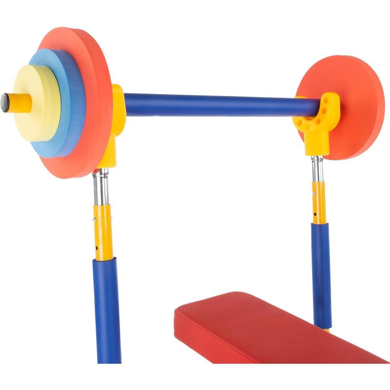 Hey! Play! Kids Weight Bench Set - Toddler Gym for Beginner Exercises and Weightlifting with Leg Press and Barbell - Toys for Ages 3 and Up Medium