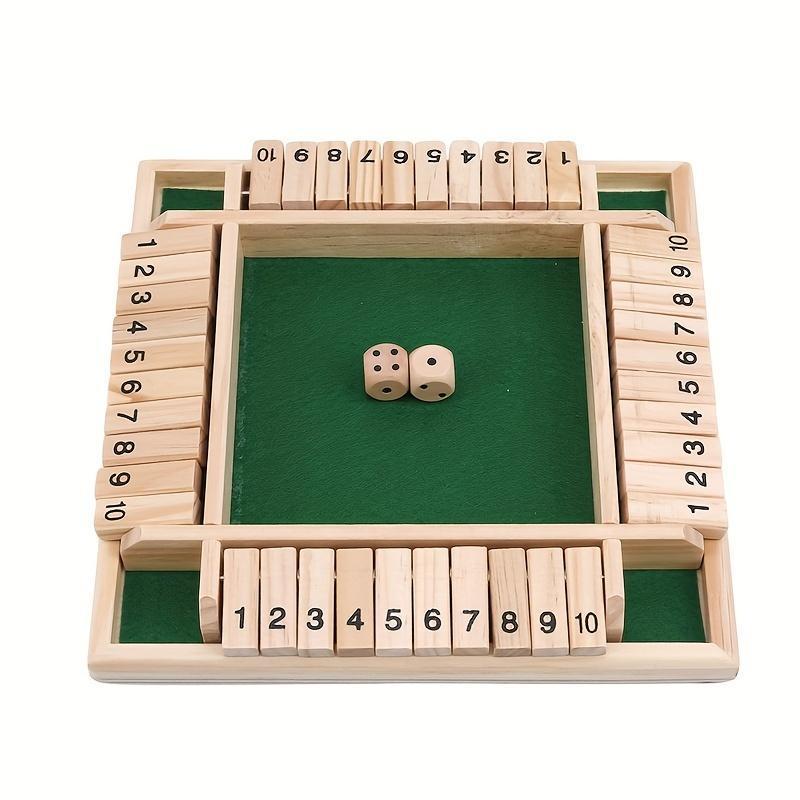 2024 Shut The Box Dice Board Game (2-4 Players) for Kids & Adults [4 Sided Large Wooden Board Game, 2 Dice + Shut-The-Box Rules] Smart Game for Learning Addition