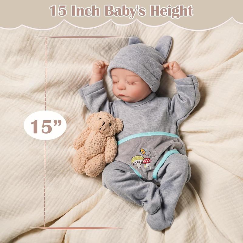 BABESIDE Reborn Baby Dolls, 15 Inch Realistic Newborn Baby Doll Boy, Real Life Baby Dolls Soft Body Poseable Sleeping Baby Doll for Kids Age 3+