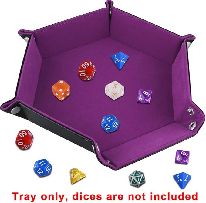 2 Pcs Velvet Cloth Dice Tray Foldable Storage Box, Dice Tray PU Leather Dice Trays (PINK&PURPLE)