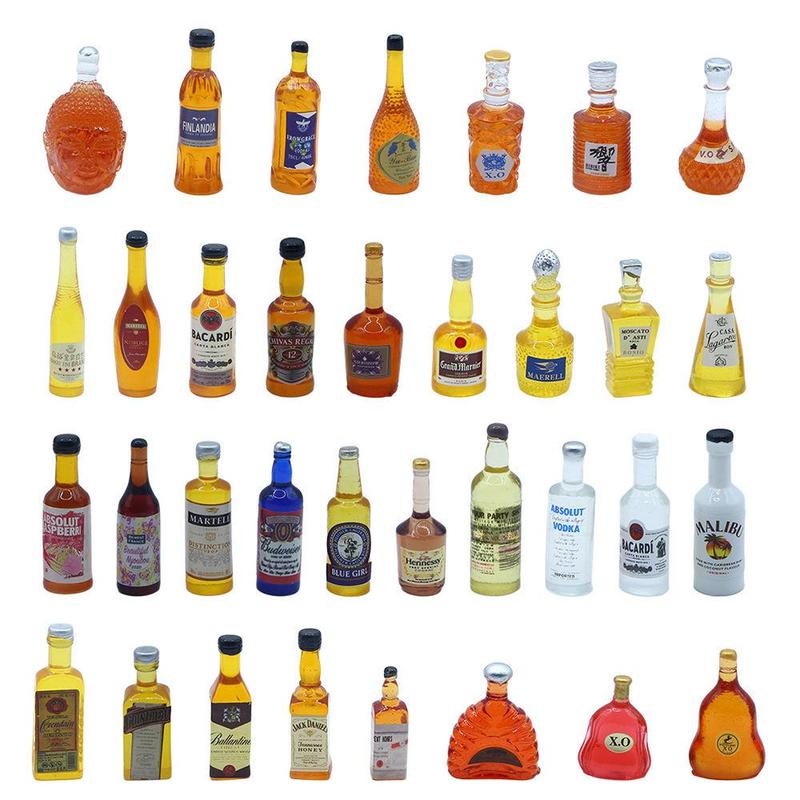 Random Style Mini Wine Bottle Resin Ornament Decoration Set, 30pcs set Mixed DIY Craft Miniature Wine Bottles, Resin Accessories for Scene, Fairy Garden