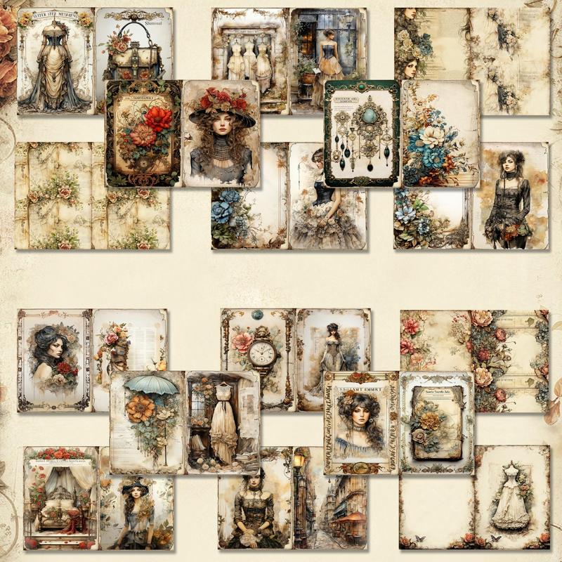 Vintage Victorian Lady Pattern Decorative Craft Paper, 16sheets Pack Aesthetics Decorative Paper For DIY Scrapbook Gift Wrapping, Mother's Day Gift