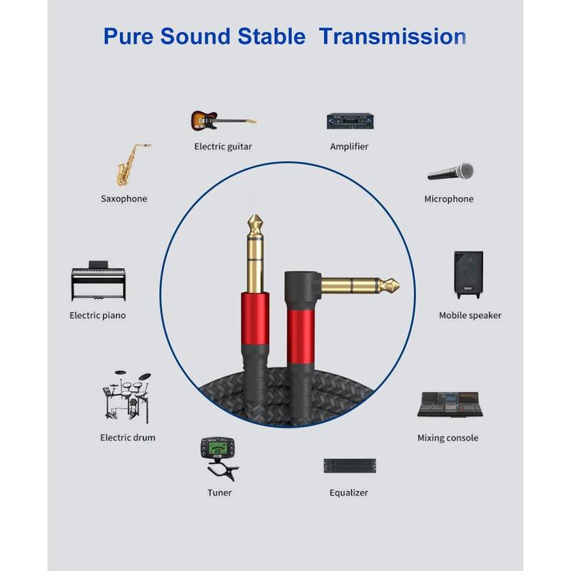 1 4 Inch Cable TRS Guitar Cable 10 ft 2-Pack, Instrument Cable Guitar AMP Cord Straight to Right Angle 6.35mm Male to Male Stereo Audio Cable for Electric Guitar, Bass, Amplifier, etc.