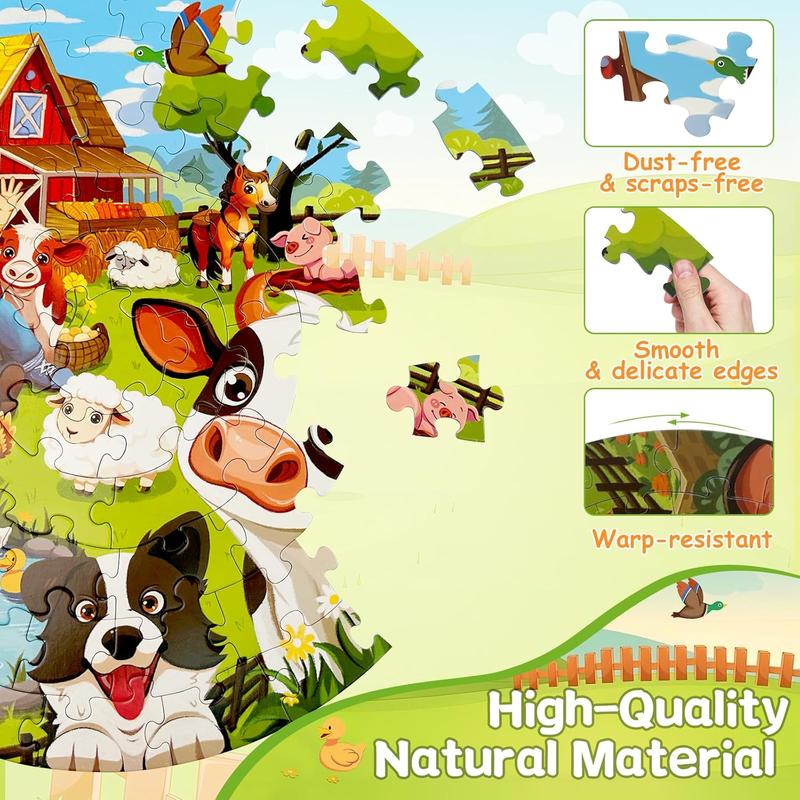 Puzzles for Kids Ages 4-6, 70 Piece Educational Round Floor Puzzles for Kids Ages 3-5, Toddler Farm Puzzles with Animals & Barn, Popular Preschool Toys & Gift Kids Puzzles Ages 3 4 5 6 7 8 9 10