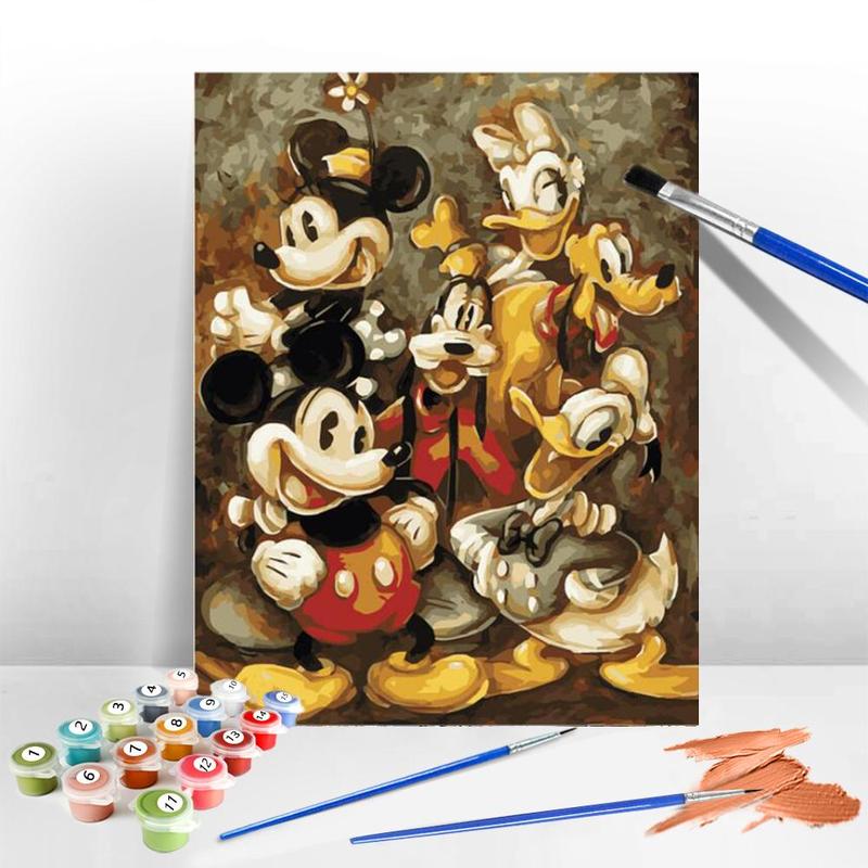 Mickey Mouse and Minnie Mouse Painting By Numbers Kit, Cartoon Wall Decoration with Tools, DIY Painting Supplies for Beginners