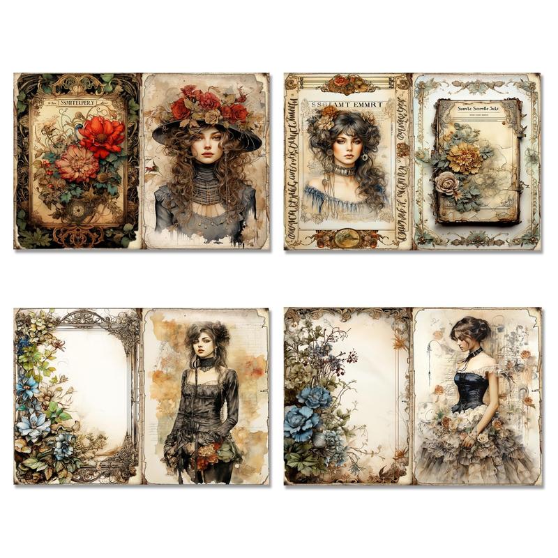 Vintage Victorian Lady Pattern Decorative Craft Paper, 16sheets Pack Aesthetics Decorative Paper For DIY Scrapbook Gift Wrapping, Mother's Day Gift