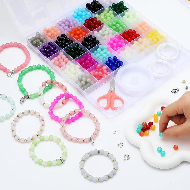 2005 count 60 Colors Glass Beads for  Making 8mm Glass Beads for Bracelets Round Beads Bracelet Making Kit for DIY Crafts Gifts Suitable for Women Adults Birthday Party