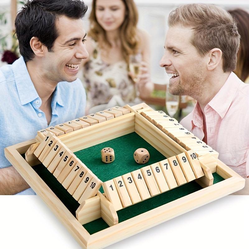 2024 Shut The Box Dice Board Game (2-4 Players) for Kids & Adults [4 Sided Large Wooden Board Game, 2 Dice + Shut-The-Box Rules] Smart Game for Learning Addition