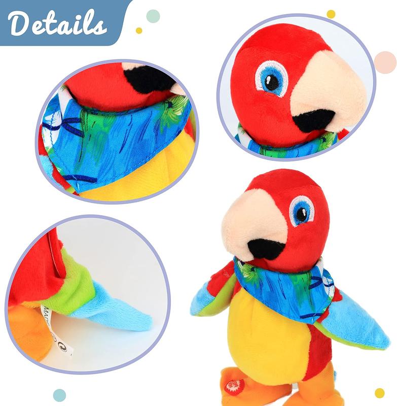 Talking Parrot Repeats What You Say Walking Electric Interactive Animated Toy Speaking Plush Buddy Gifts for Toddlers Birthday Festival Holiday, 8''