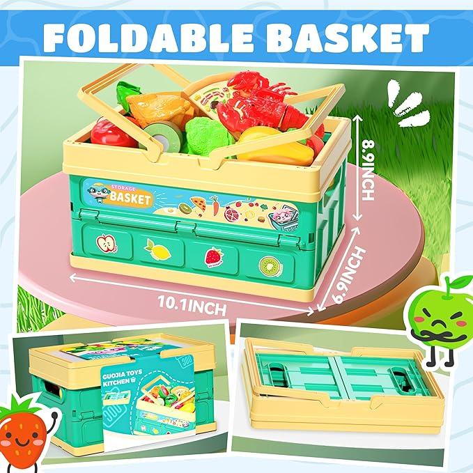 70 PCs Cutting Play Food Toy, Kitchen Pretend Fruit and Vegetables Accessories Toys, Play Kitchen Accessory, Kid Kitchen Toy, Christmas Gifts for Ages 3+ Child's Safe