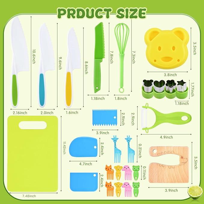 Montessori Kitchen Tools,13 28 Counts Children Knife Set Kids Knife Set for Real Cooking-Kids Kitchen Tools Set Include Children Knives Cutting Boards Sandwich Cutters Peeler for Children Birthday Gift,Safe Material Cooking Set for Kids,Play House Toy