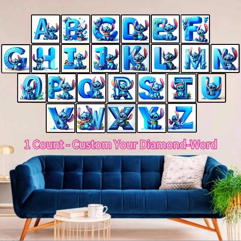 Cartoon Stitch Alphabet Pattern DIY Diamond Arts Colorful Painting Kit without Frame, DIY 5D Diamond Arts Colorful Painting for Home Wall Decor