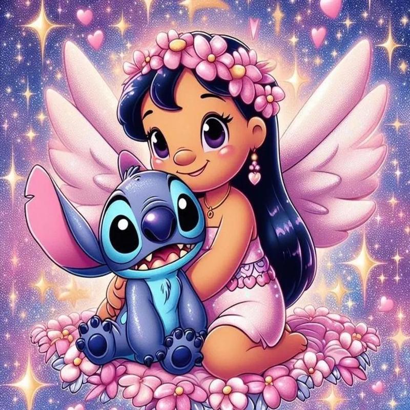 Cartoon Lilo & Stitch Pattern Diamond Arts Colorful Painting Kit, DIY 5D Diamond Arts Crafts without Frame, Wall Art Decorations for Home