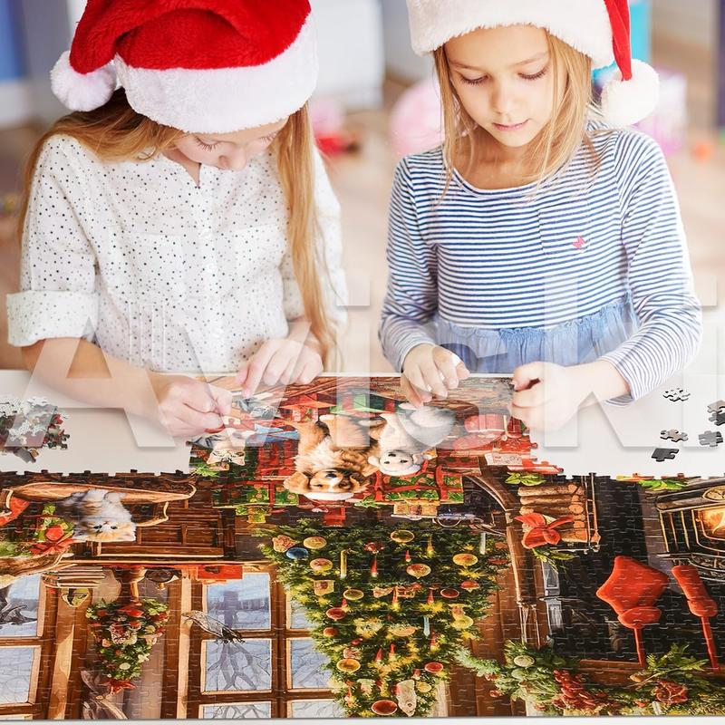 Christmas Jigsaw with 1:1 Reference Poster, 27.5 x 19.7 inches, Holiday Puzzles for Adults and Kids - 1000 Pieces Puzzles, Educational Games Gift for Elders Children Family, Friends (Fireplace)