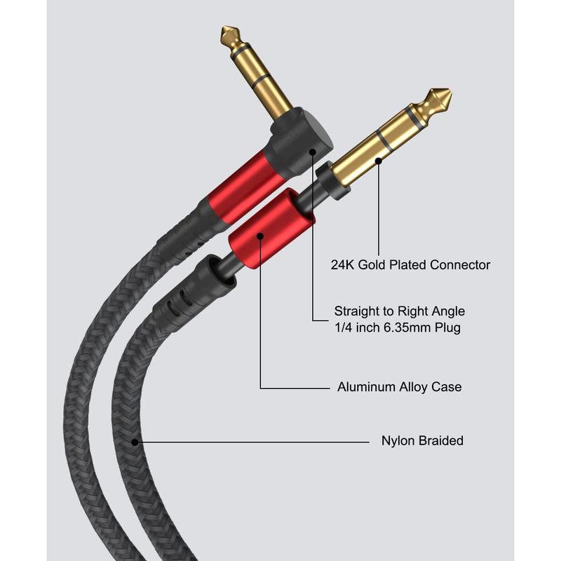 1 4 Inch Cable TRS Guitar Cable 10 ft 2-Pack, Instrument Cable Guitar AMP Cord Straight to Right Angle 6.35mm Male to Male Stereo Audio Cable for Electric Guitar, Bass, Amplifier, etc.