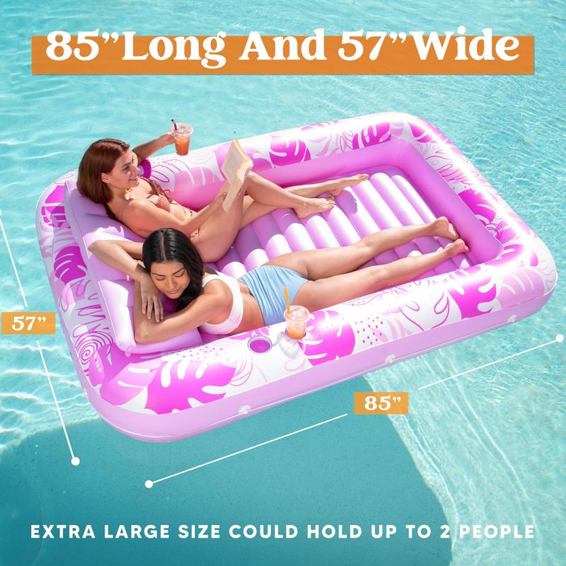 Sloosh-L XL Inflatable Tanning Pool Lounge Float With Cup Holder, 70“X46” 85″ x 57″ More Large Sun Tan Tub Adult Pool Floats Raft