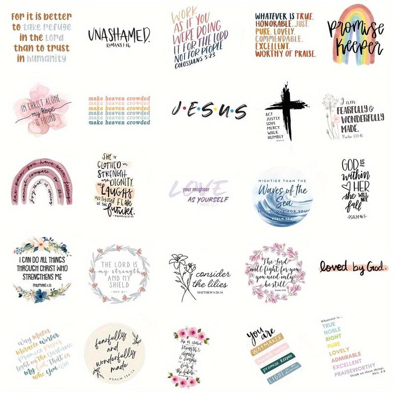 Bible Verse Sticker, 50pcs set Water Bottle Sticker, Scrapbook & Journal Making Material Paper, DIY Decorative Sticker for Stationery & Computer & Phone