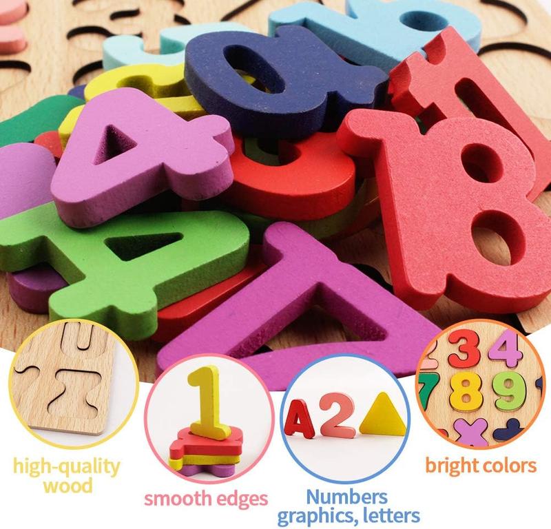 Puzzles for Toddlers,3 Pack Wooden Alphabet Number Shape ABC Name Puzzles Toys for Kids 1-3 Years Old, Montessori Preschool Educational Gift Learning Letter Puzzles Toys Ages 1 2 3 4 5