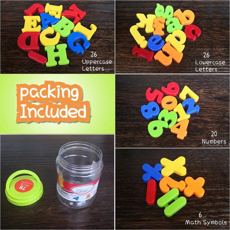 Magnetic Letters and Numbers for Kids Magnet Alphabet Fridge Whiteboard Learning Toy Set Learn Spelling Counting Includes Plastic Uppercase Lowercase Math Symbols (78 Pieces)