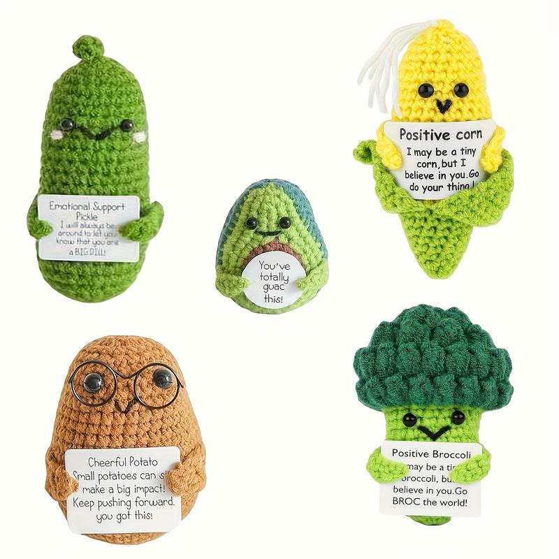 5Pcs Handmade Emotional Support Woven Dolls -with Positive Affirmation Cards and Uplifting Messages  Cute Fruity Friends