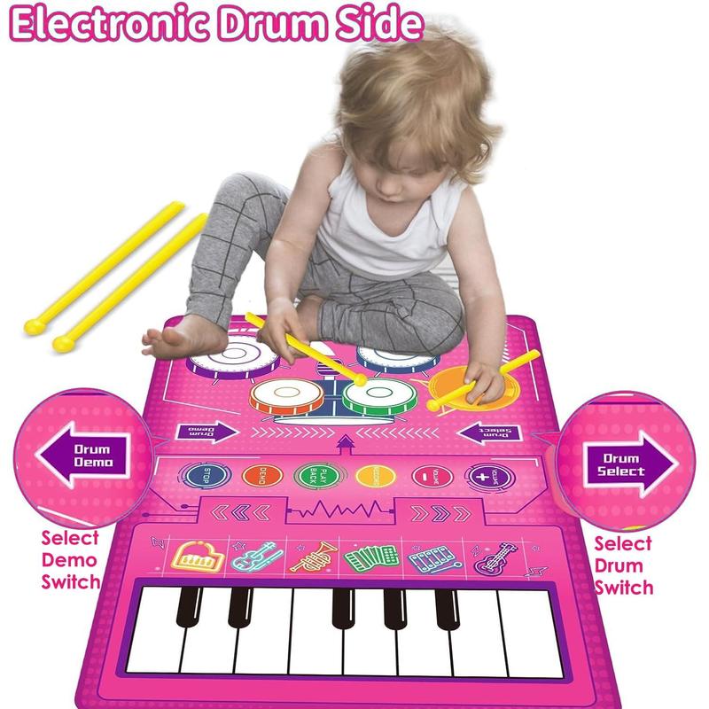 Piano Mat Kids Toys,2 in 1 Kids Music Mat with Keyboard & Drum, Early Educational Musical Toys First Birthday Gifts for 1 2 Year Old Girls & Boys