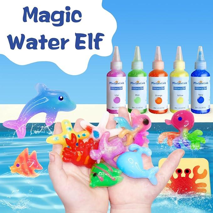 Magic Water Elf Toy Kit - Aqua Elves Water Gel Kit - 20 Colors Magic Water Fairy Gel 10 Molds Squishy Maker - Christmas Party Favor Birthday Aqua Art DIY STEM Gifts for Kids