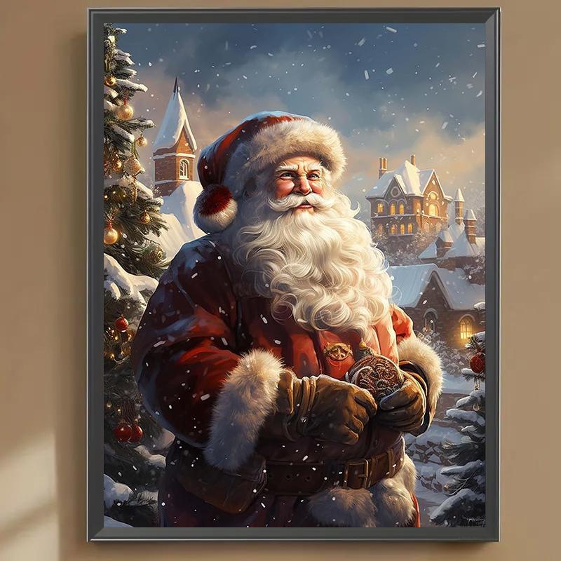 Christmas Santa Claus Pattern DIY Diamond Art Painting Without Frame, DIY 5D Diamond Arts Painting Kit, Wall Art Decor For Home Living Room Bedroom