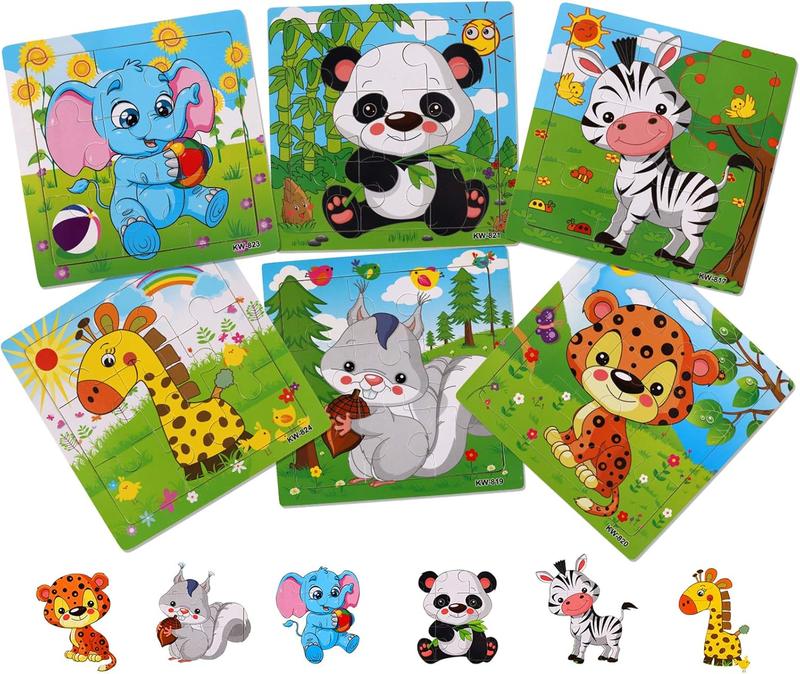 Wooden Puzzles for Toddlers 2-5 Years Old(Set of 6), 9 count Preschool Educational and Learning Animal Jigsaw Puzzle Toy Gift Set for Boys and Girls