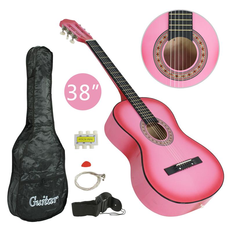 ZENY 38-in Kids Beginner Acoustic Guitar Starter Kit 6 Strings W Case, Strap, Tuner, Pick -Pink