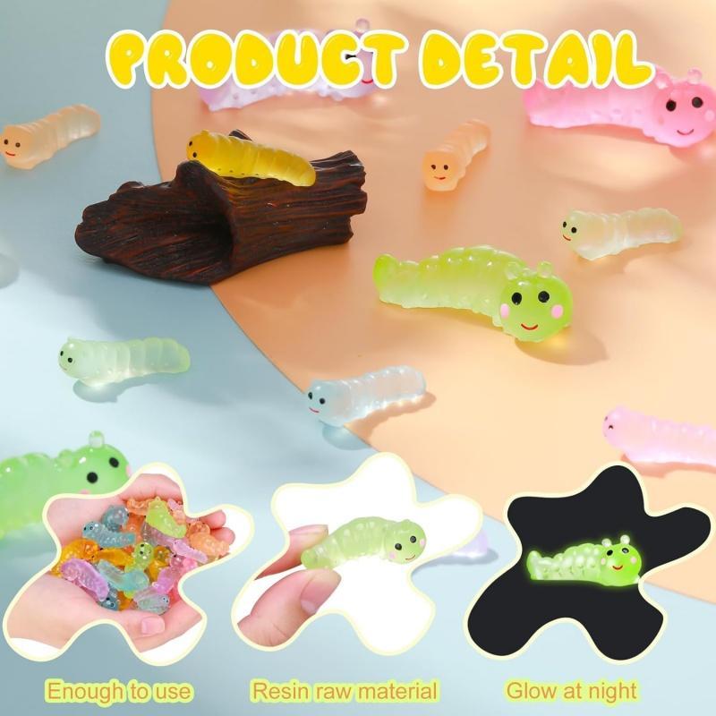 Random Color Cute Glow in The Dark Worm Shaped Decoration, 30 50pcs Luminous Worm Ornament, DIY Decoration Accessories for Home & Garden & Car